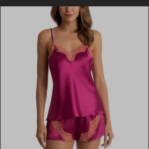 NWT Linea Donatella Contrast Lace & Satin Cami-Tap Set Satin Pink Size XL